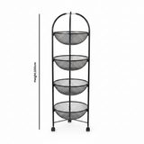 Black Metal 4-Tier Mesh Basket Stand with Wheels – 100cm