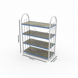 4-Tier Wooden & Metal Shoe Rack - 60×50×20cm