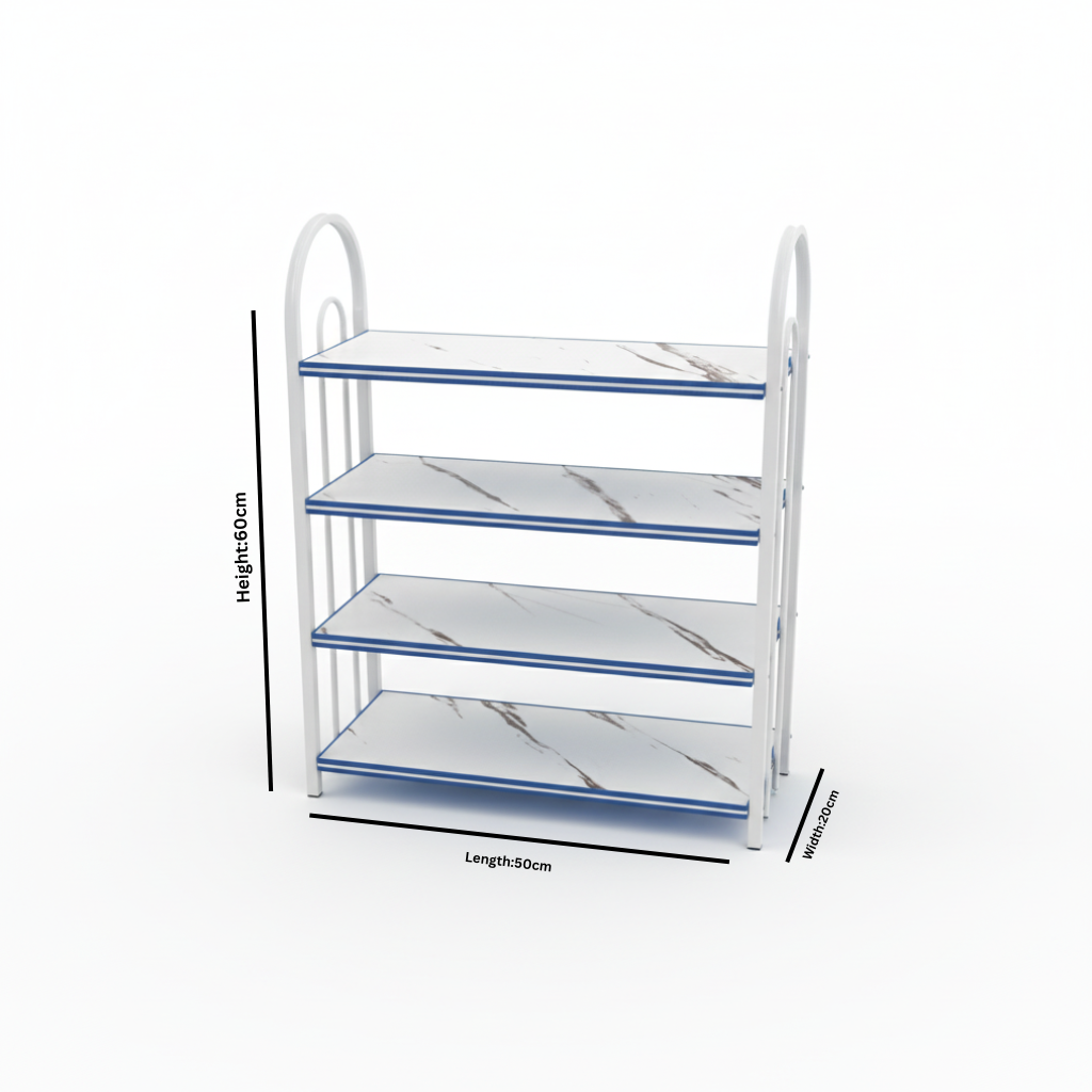 4-Tier Wooden and Metal Shoe Rack White - 60×50×20cm