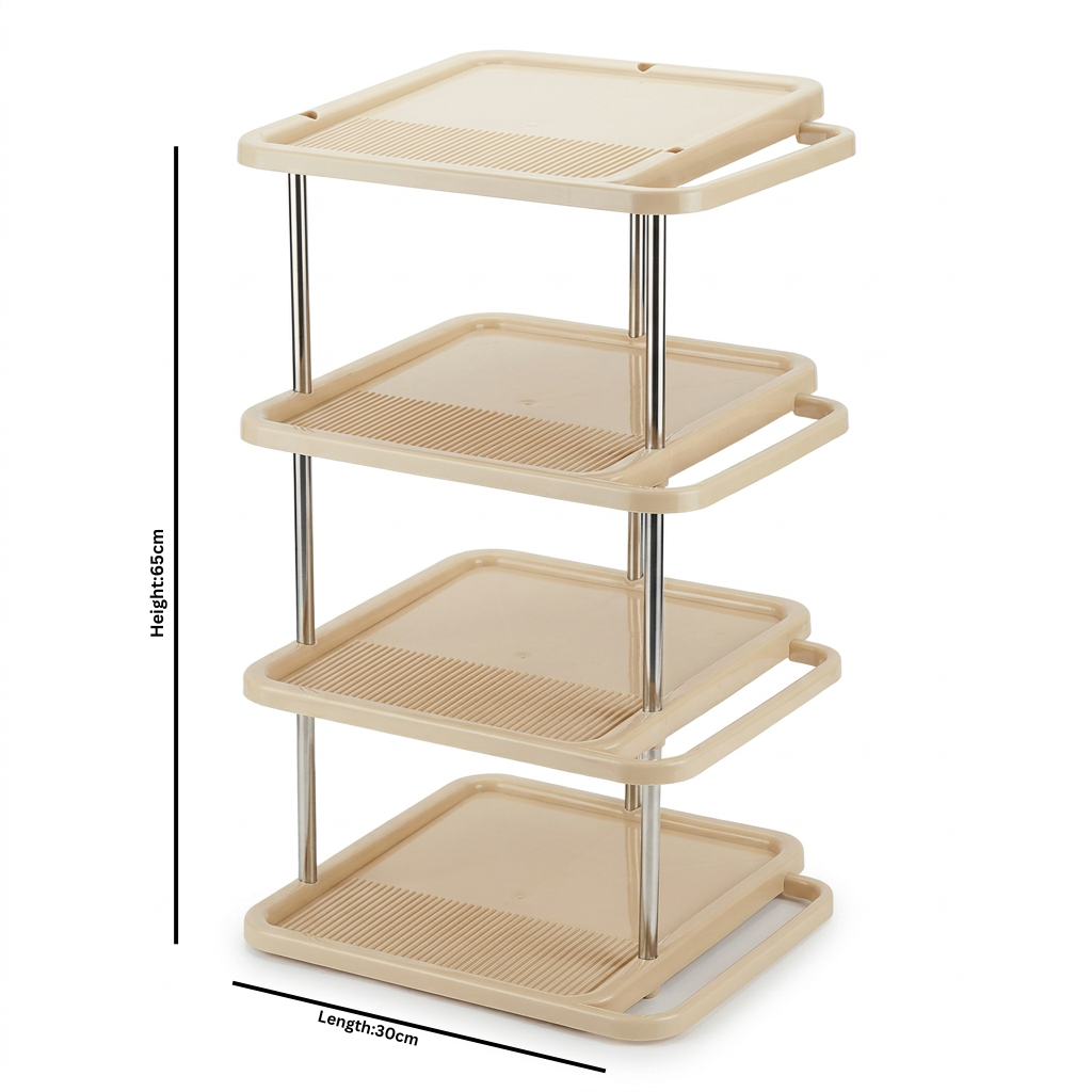 4-Layer Plastic Shoe Rack Beige - 65×30cm
