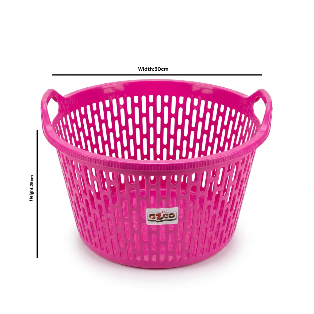 Azco Plastic Laundry Basket with Handles Pink - 50×25cm