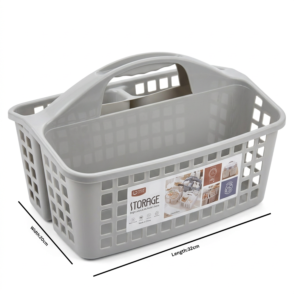Plastic Handy Storage Basket with Carry Handle Grey – 32×20cm