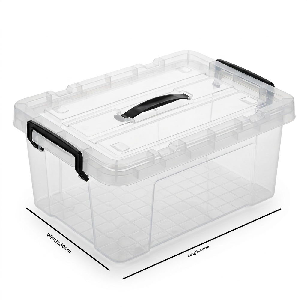 Plastic Storage Box with Lid & Black Carry Handle – 40×30cm