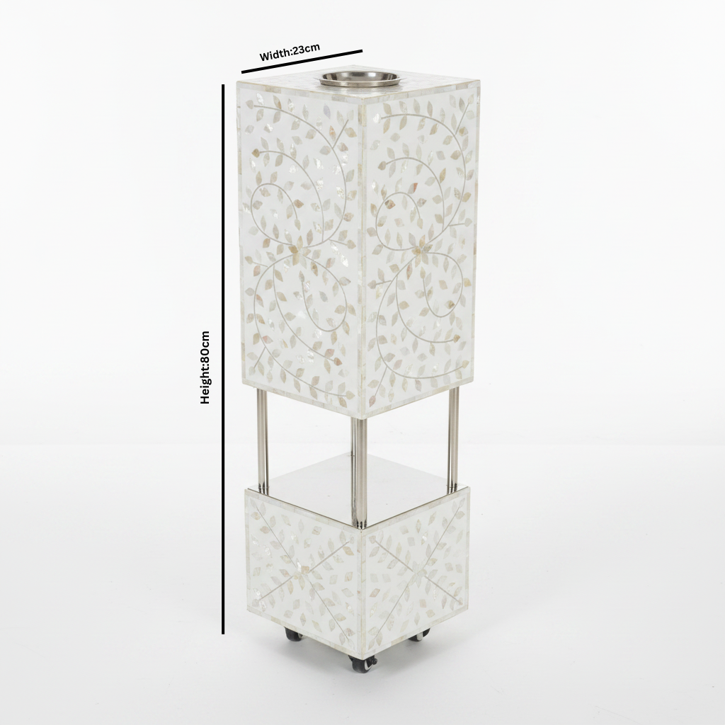 White Plastic-Coated & Silver Stainless Steel Incense Burner - 80×23cm