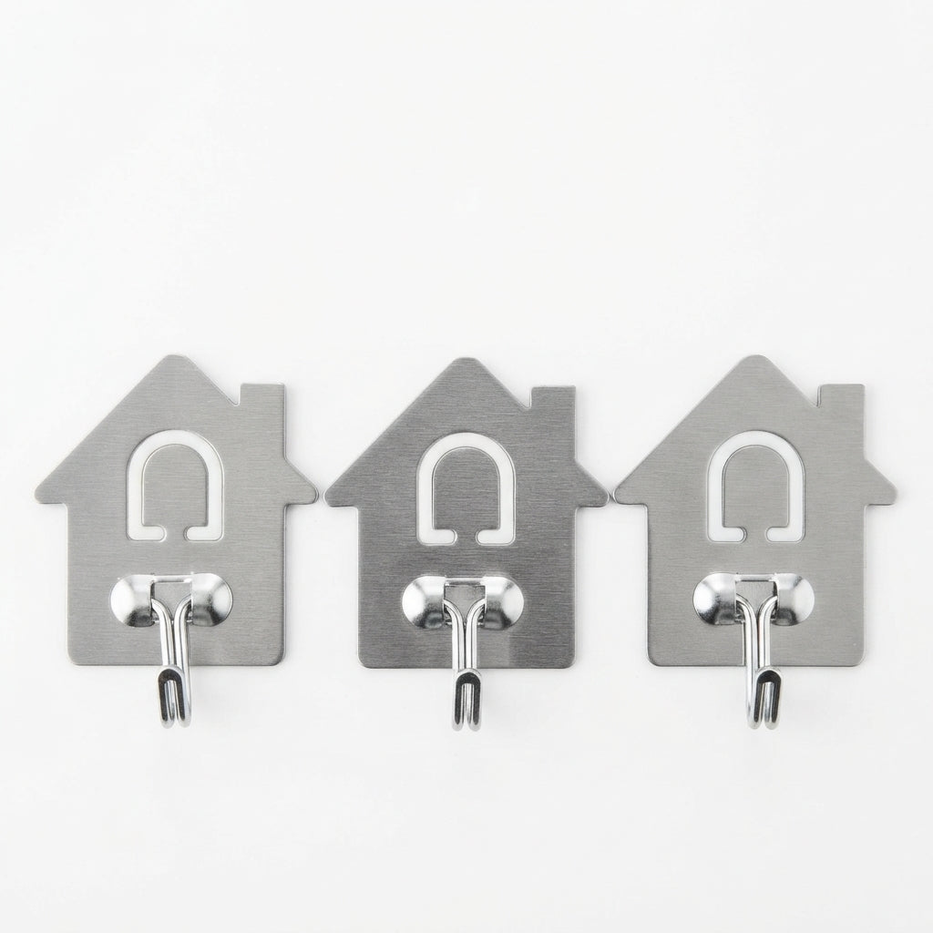 Kitchenmark Stainless Steel House-Shaped Multi Hooks, Silver, 3-Piece Set