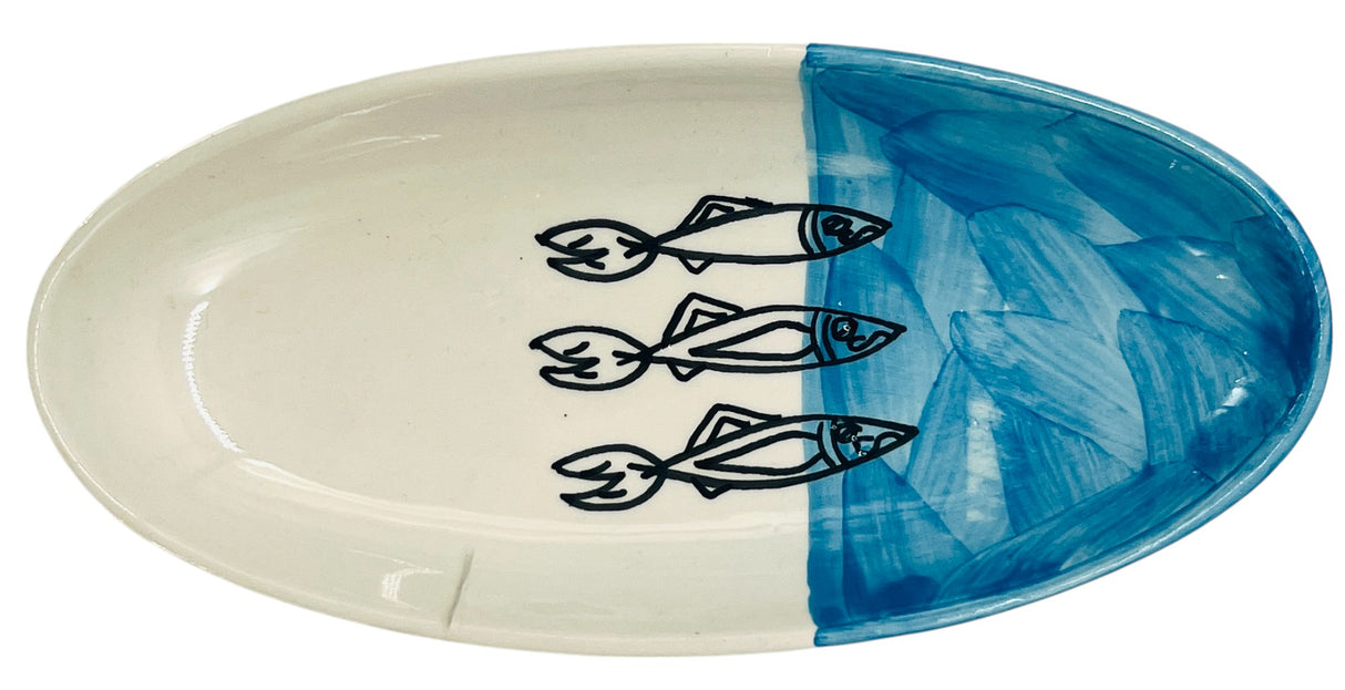 AKDC Oval Ceramic Plate 20cm*9.5cm*2.5cm, Sardine Blue