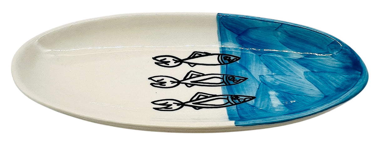 AKDC Oval Ceramic Plate 20cm*9.5cm*2.5cm, Sardine Blue