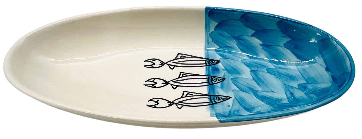 AKDC Oval Ceramic Plate 31cm*14cm*4.5cm, Sardine Blue