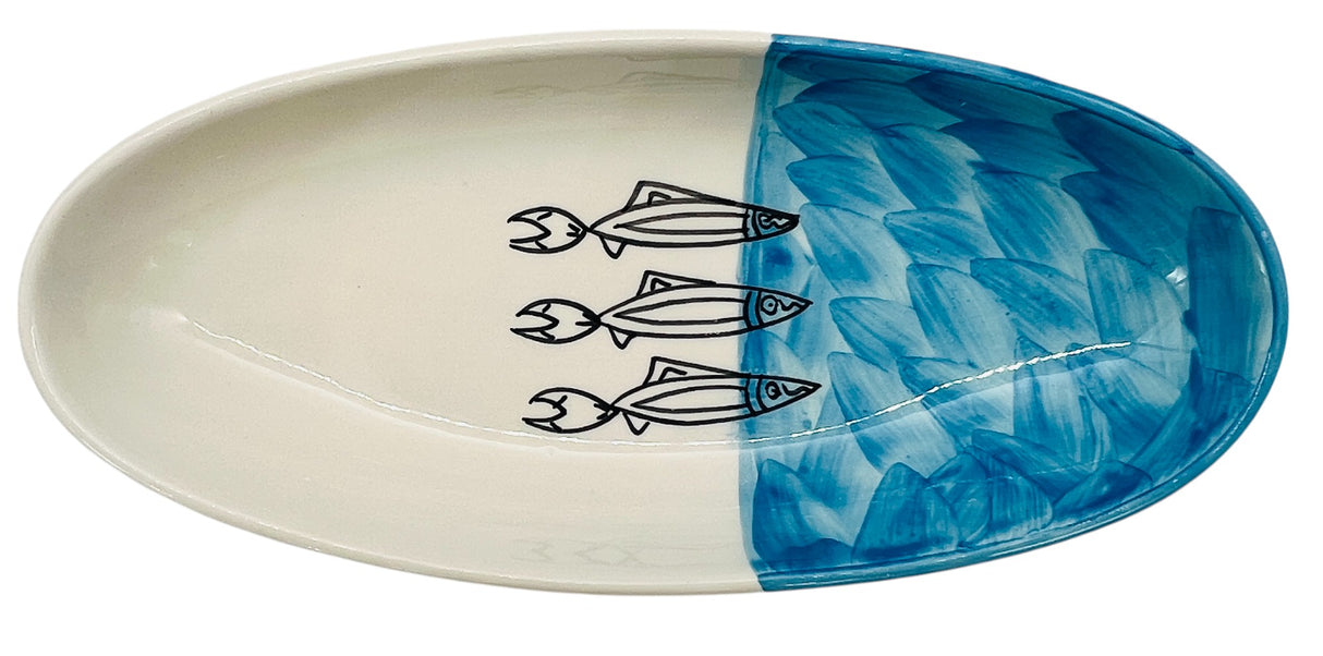 AKDC Oval Ceramic Plate 31cm*14cm*4.5cm, Sardine Blue