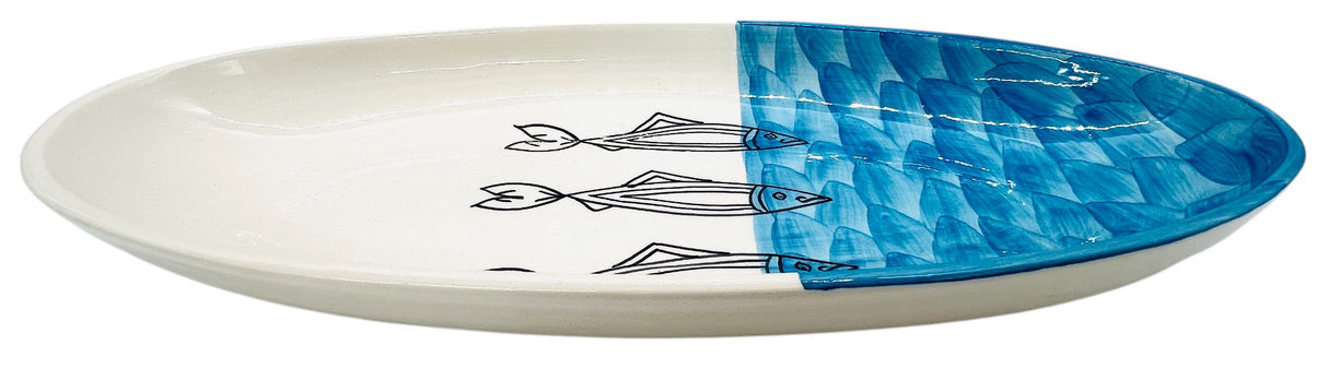 AKDC Oval Ceramic Plate 41cm*19cm*5cm, Sardine Blue