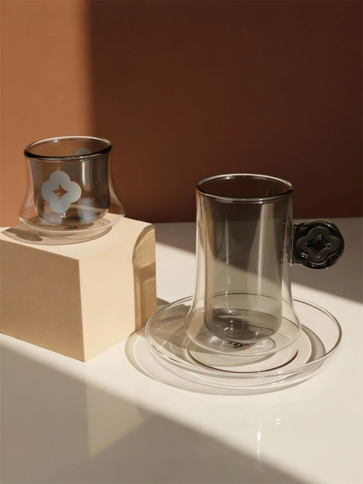 RAZ Axis Tea & Coffee Glass Set | 18 Pcs | 6 Tea Cups, 6 Cawa Cups & 6 Saucers | Smoky Grey