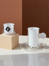 RAZ Axis Tea & Coffee Glass Set | 18 Pcs | 6 Tea Cups, 6 Cawa Cups & 6 Saucers | White
