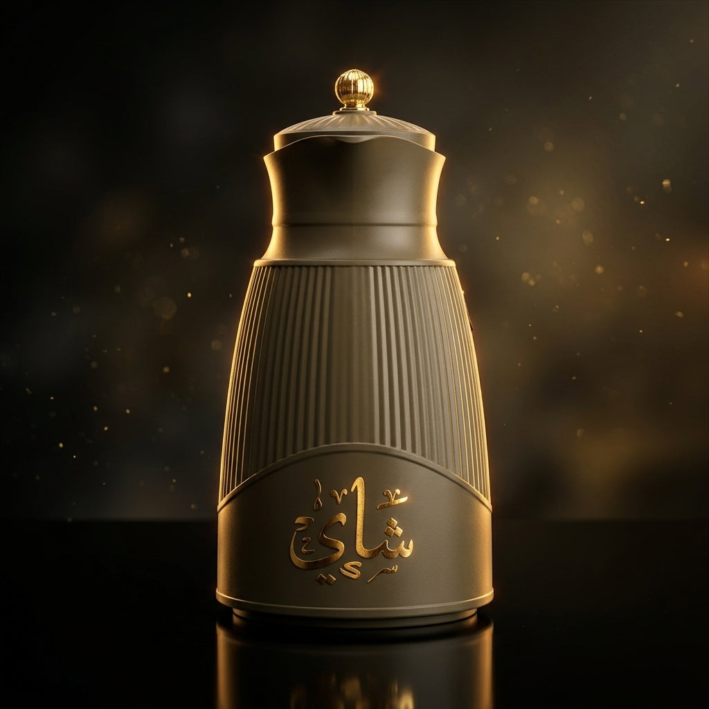 حافظة حرارية (ترمس) جيرماكس سعة 1 لتر - بني داكن مع نقش خط عربي