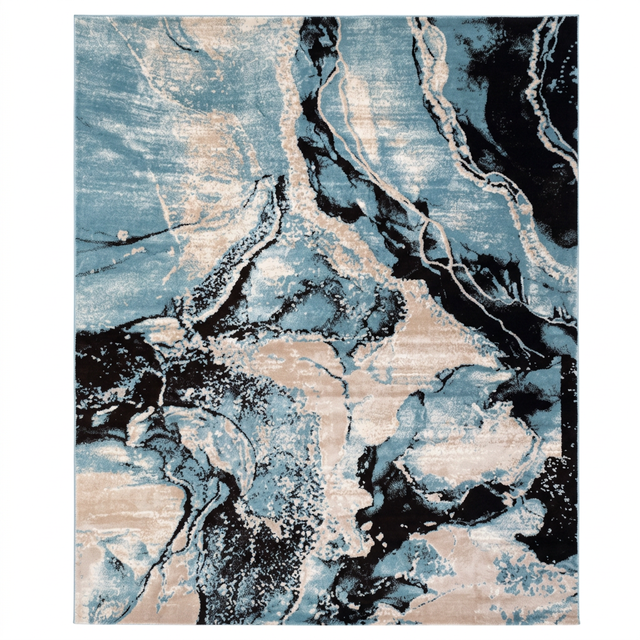 Kristal Abstract Marble Design Carpet Light Blue & Dark Blue - 300×400cm