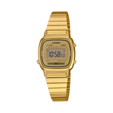 Casio LA670WGA-9DF women's digital watch with a gold-tone case and stainless steel band