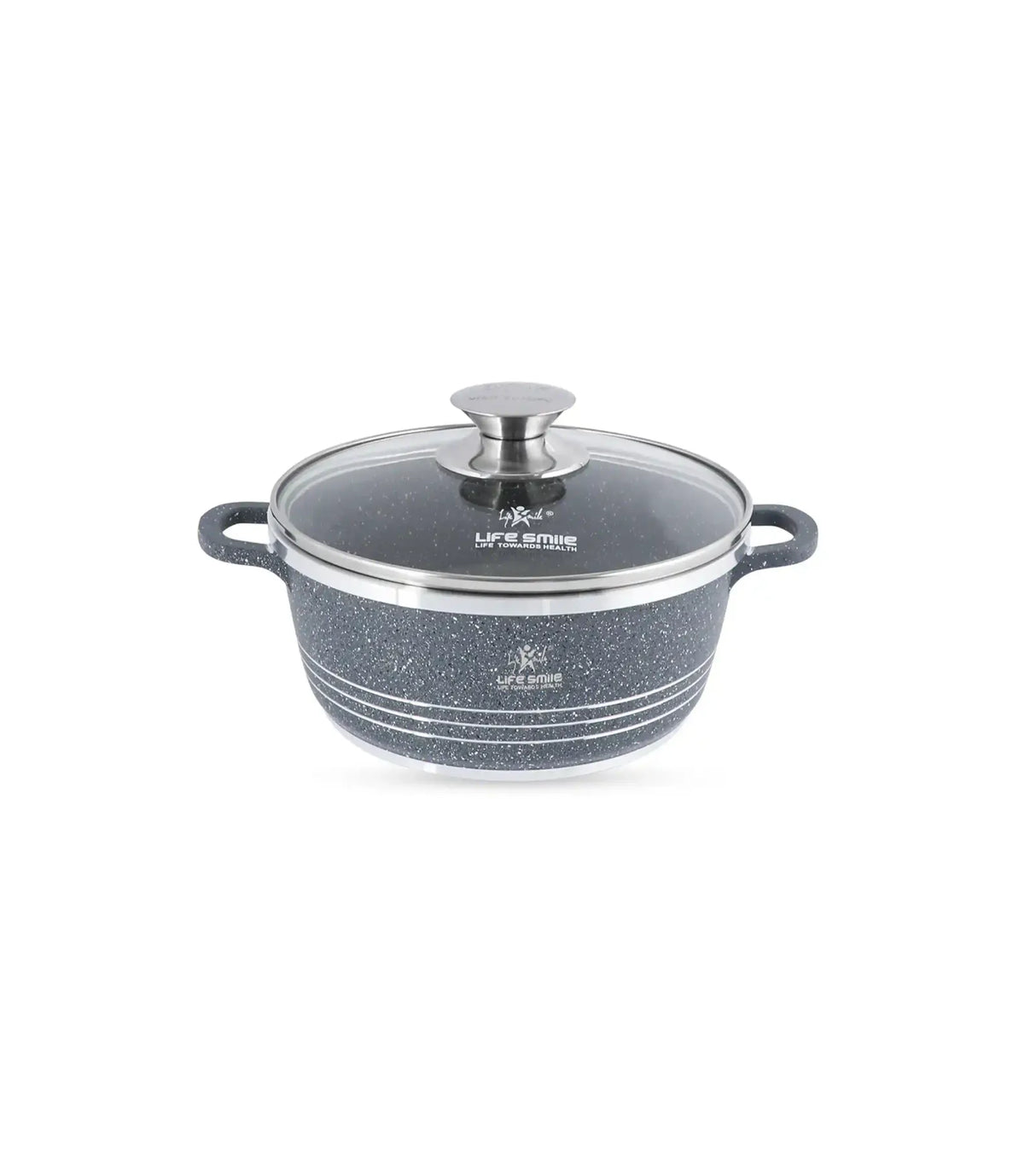 Life Smile 20cm Oven-Safe Granite Coating Cooking Pot with Glass Lid Beige/Black/Gray