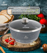 Life Smile 20cm Oven-Safe Granite Coating Cooking Pot with Glass Lid Beige/Black/Gray