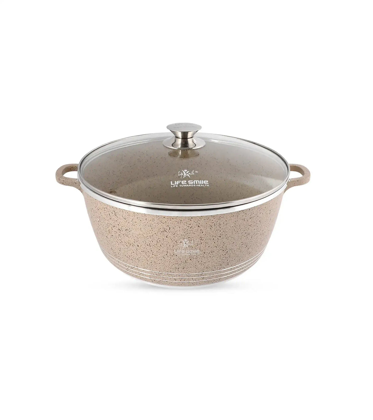 Life Smile 32cm Oven-Safe Granite Coating Cooking Pot with Glass Lid Beige/Black
