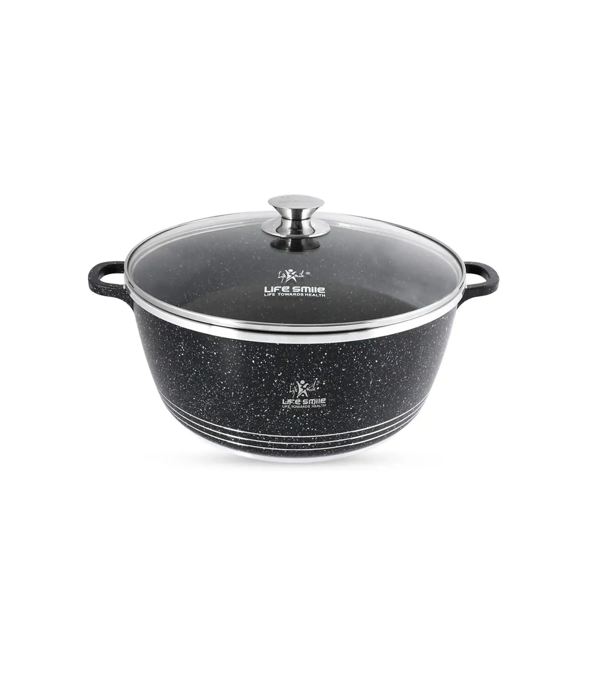 Life Smile 32cm Oven-Safe Granite Coating Cooking Pot with Glass Lid Beige/Black
