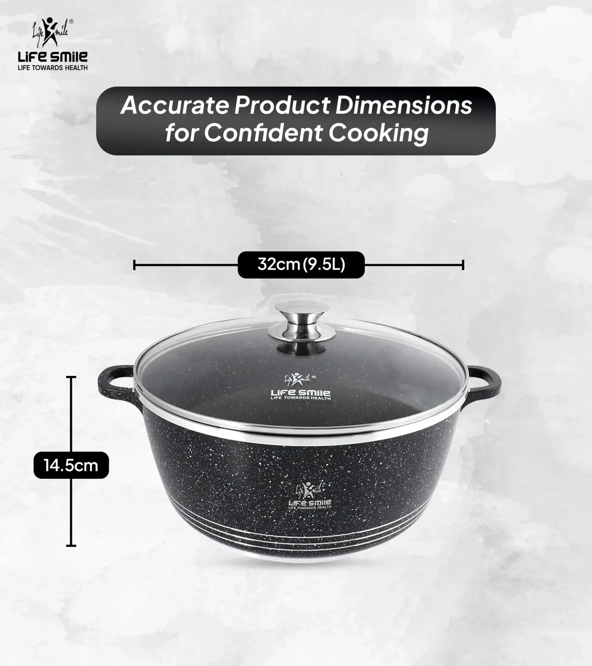 Life Smile 32cm Oven-Safe Granite Coating Cooking Pot with Glass Lid Beige/Black