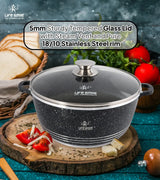 Life Smile 32cm Oven-Safe Granite Coating Cooking Pot with Glass Lid Beige/Black