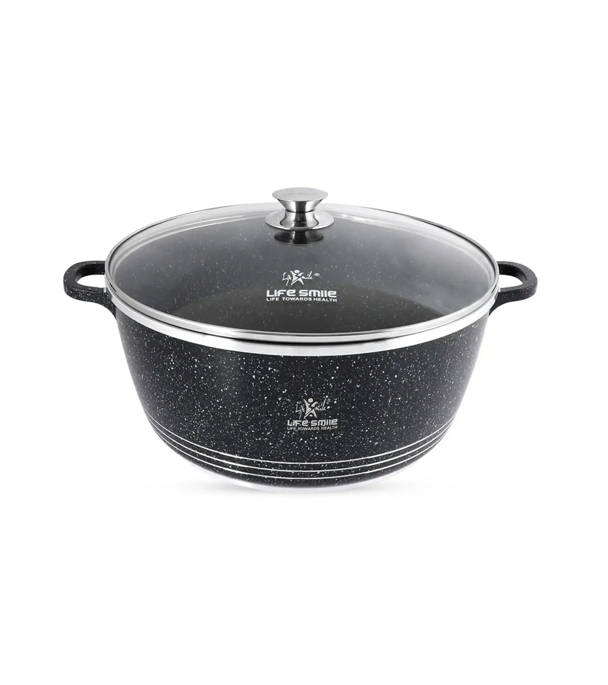 Life Smile 36cm Oven-Safe Granite Coating Cooking Pot with Glass Lid Beige/Black/Gray