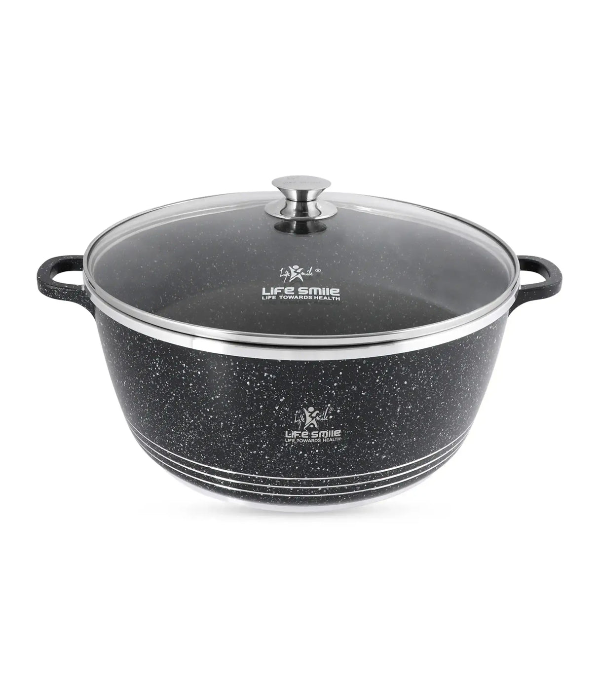 Life Smile 40cm Oven-Safe Granite Coating Cooking Pot with Glass Lid Beige/Black