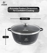 Life Smile 40cm Oven-Safe Granite Coating Cooking Pot with Glass Lid Beige/Black