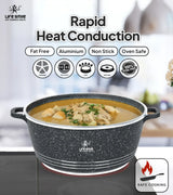 Life Smile 40cm Oven-Safe Granite Coating Cooking Pot with Glass Lid Beige/Black