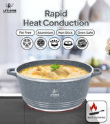 Life Smile 44cm Oven-Safe Granite Coating Cooking Pot with Glass Lid Beige/Black/Gray