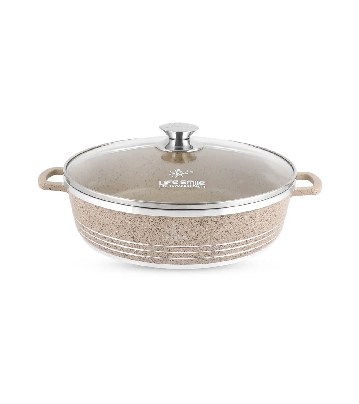 Life Smile 32cm Oven-Safe Granite Coating Cooking Pot with Glass Lid Beige/Black/Gray