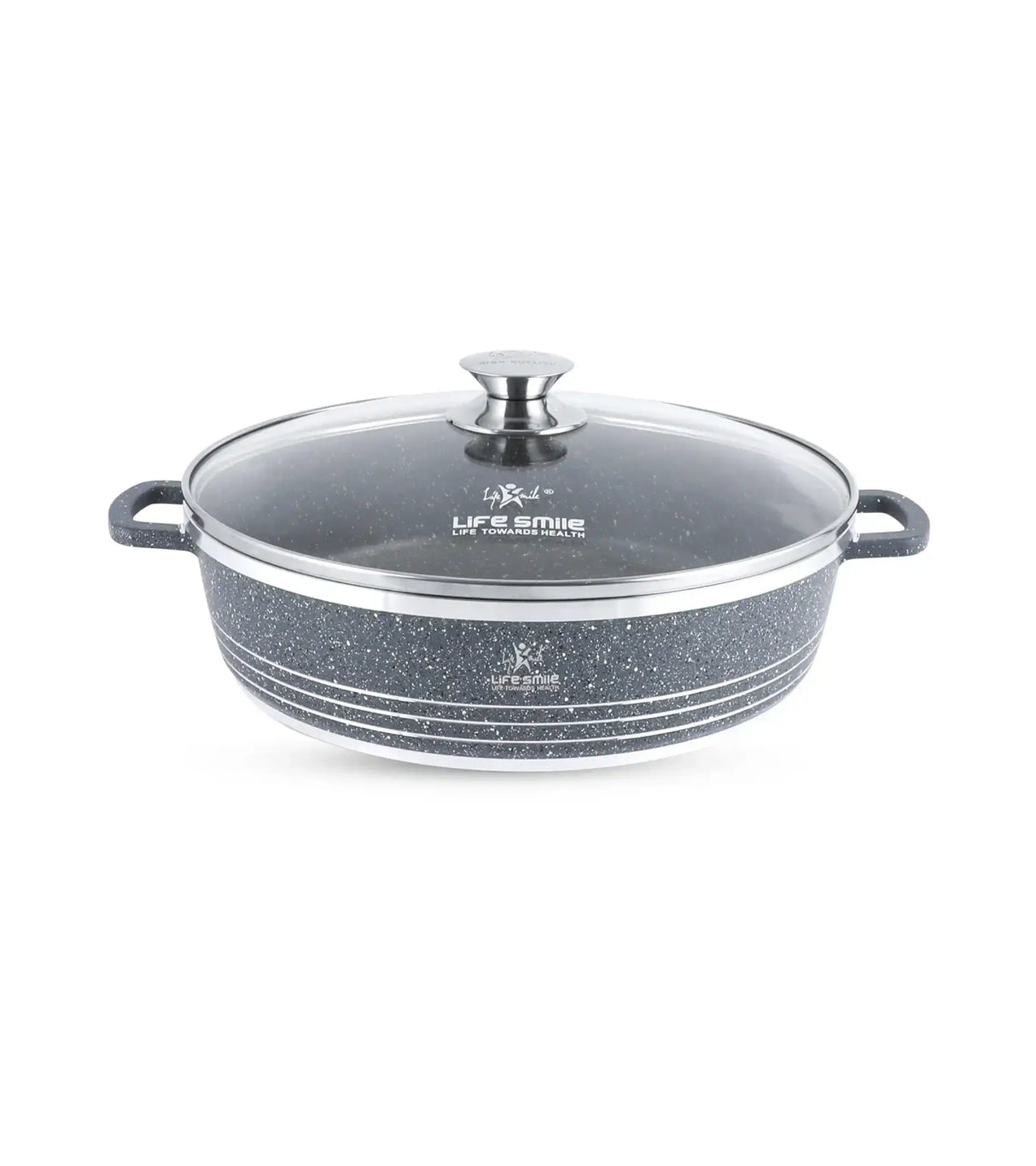 Life Smile 32cm Oven-Safe Granite Coating Cooking Pot with Glass Lid Beige/Black/Gray