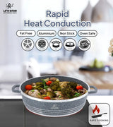 Life Smile 32cm Oven-Safe Granite Coating Cooking Pot with Glass Lid Beige/Black/Gray