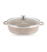 Life Smile 36cm Oven-Safe Granite Coating Cooking Pot with Glass Lid Beige/Black