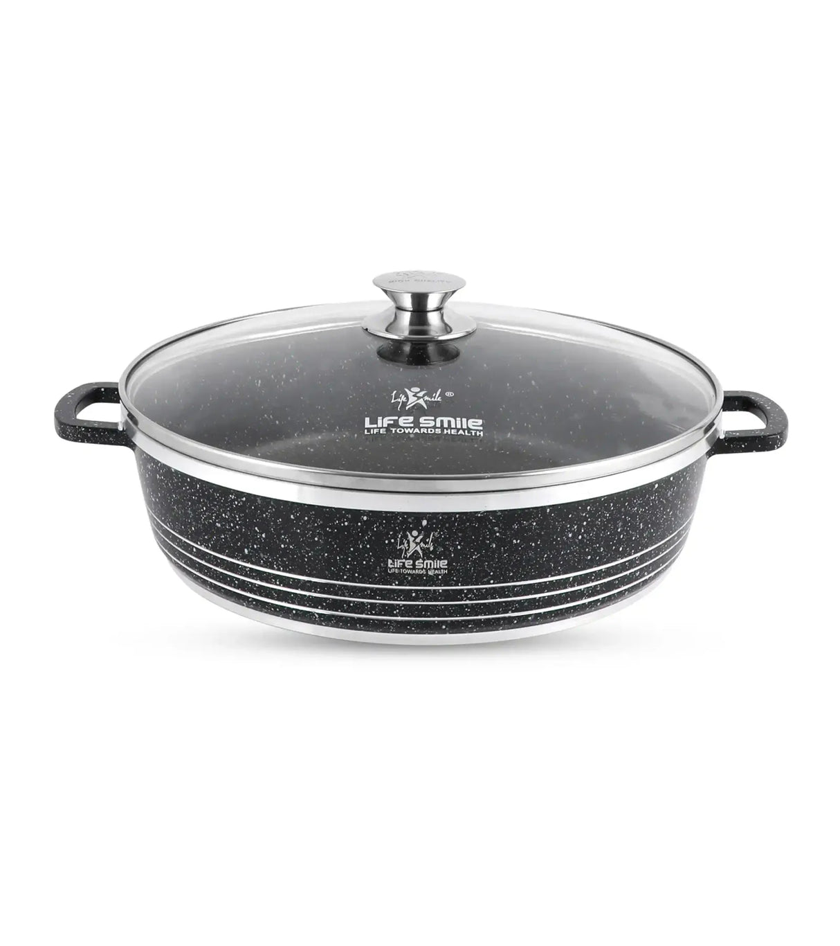 Life Smile 36cm Oven-Safe Granite Coating Cooking Pot with Glass Lid Beige/Black