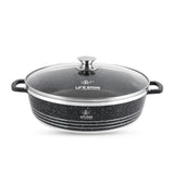 Life Smile 36cm Oven-Safe Granite Coating Cooking Pot with Glass Lid Beige/Black