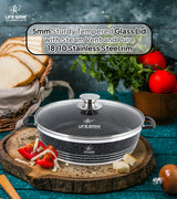 Life Smile 36cm Oven-Safe Granite Coating Cooking Pot with Glass Lid Beige/Black