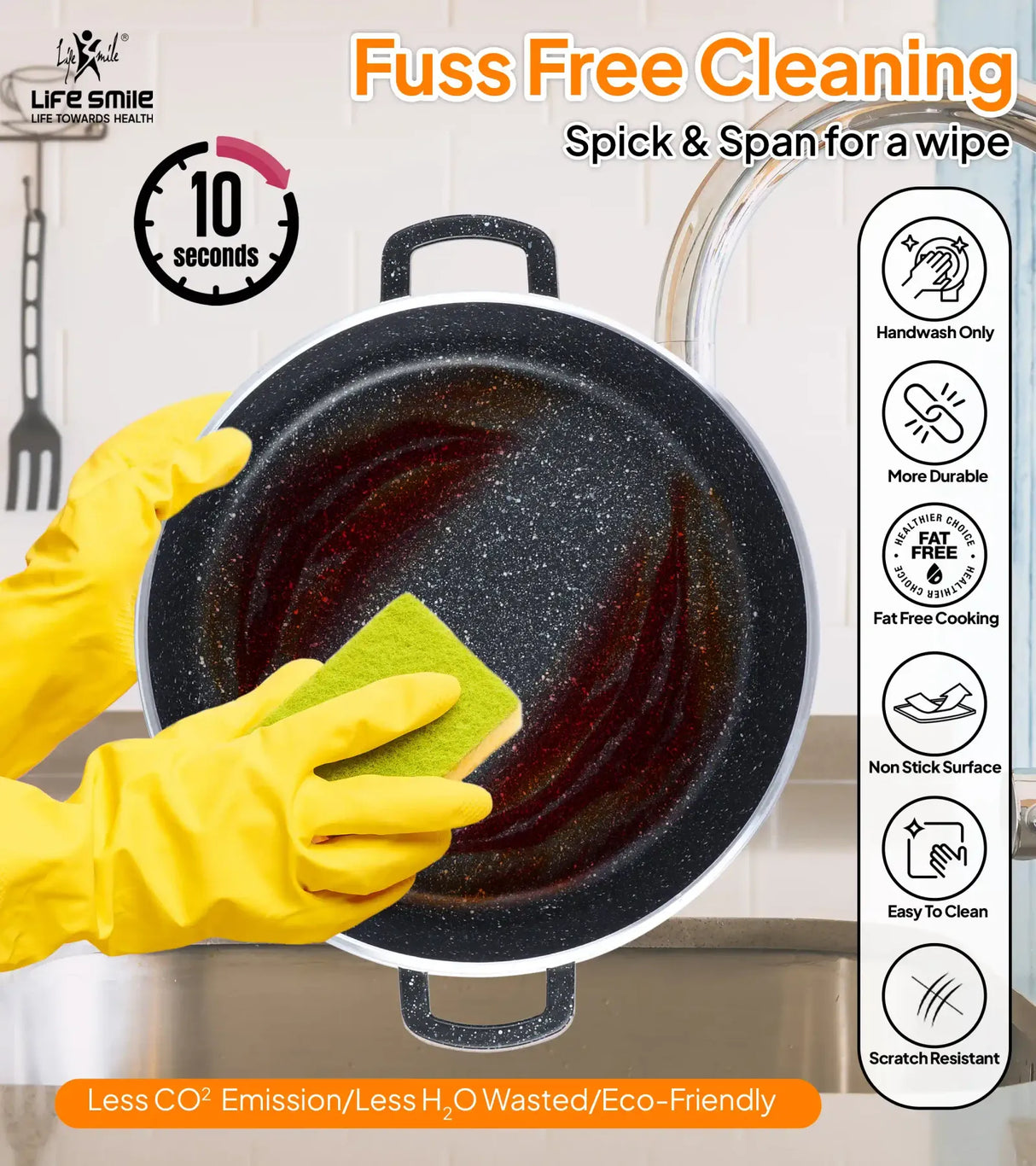 Life Smile 36cm Oven-Safe Granite Coating Cooking Pot with Glass Lid Beige/Black