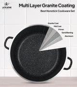 Life Smile 16cm Oven-Safe Granite Coating Cooking Pot with Glass Lid Beige/Black/Gray