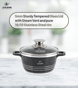 Life Smile 16cm Oven-Safe Granite Coating Cooking Pot with Glass Lid Beige/Black/Gray