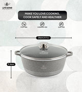 Life Smile 24cm Oven-Safe Granite Coating Cooking Pot with Glass Lid Beige/Black/Gray