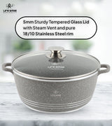 Life Smile 24cm Oven-Safe Granite Coating Cooking Pot with Glass Lid Beige/Black/Gray