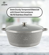 Life Smile 36cm Oven-Safe Granite Coating Cooking Pot with Glass Lid Beige/Black/Gray