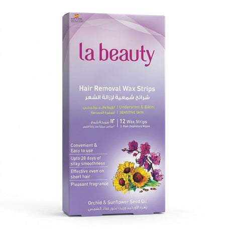 La Beauty Hair Removal Wax Strips for Sensitive Skin, Underarms & Bikini – 12 Strips + 2 Post-Depilatory Wipes