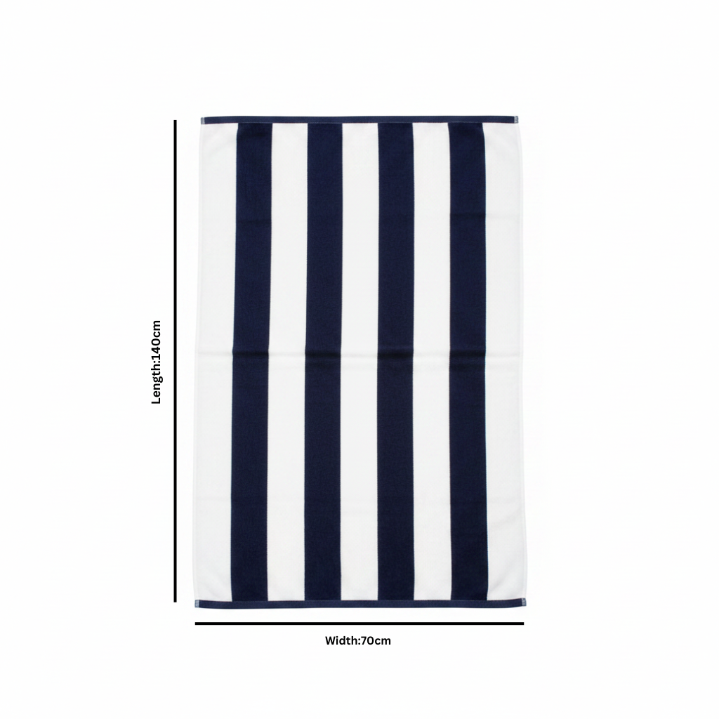 BTC Bath Towel Navy Blue & White Striped - 70 x 140cm