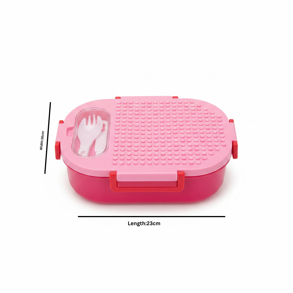 SBC Pink Plastic 2-Section Lunch Box with Fork – 23×16 cm