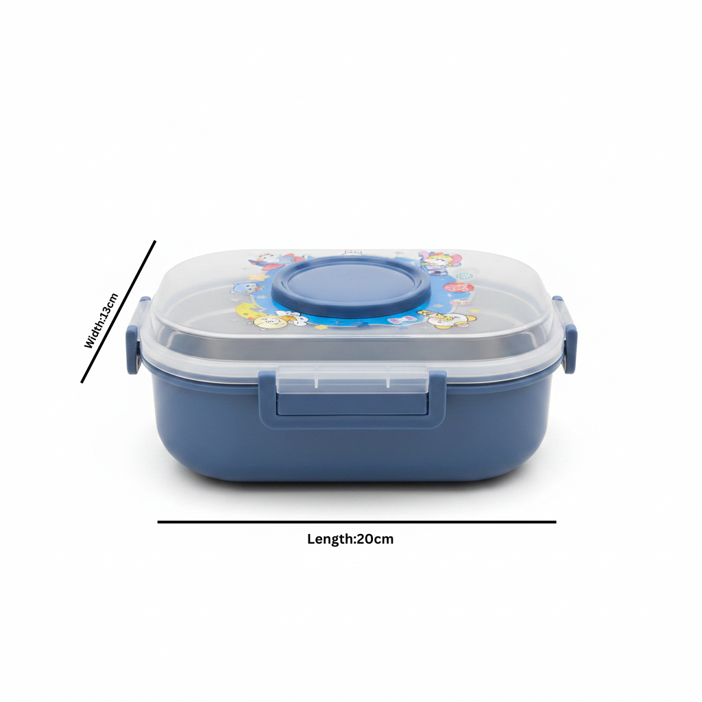 SBC Blue 2-Section Stainless Steel Kids Lunch Box with Spoon - 20×13 cm