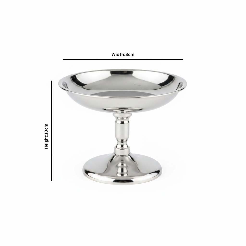 Silver Stainless Steel Pudding Cup with Pedestal Stand - 10×8 cm
