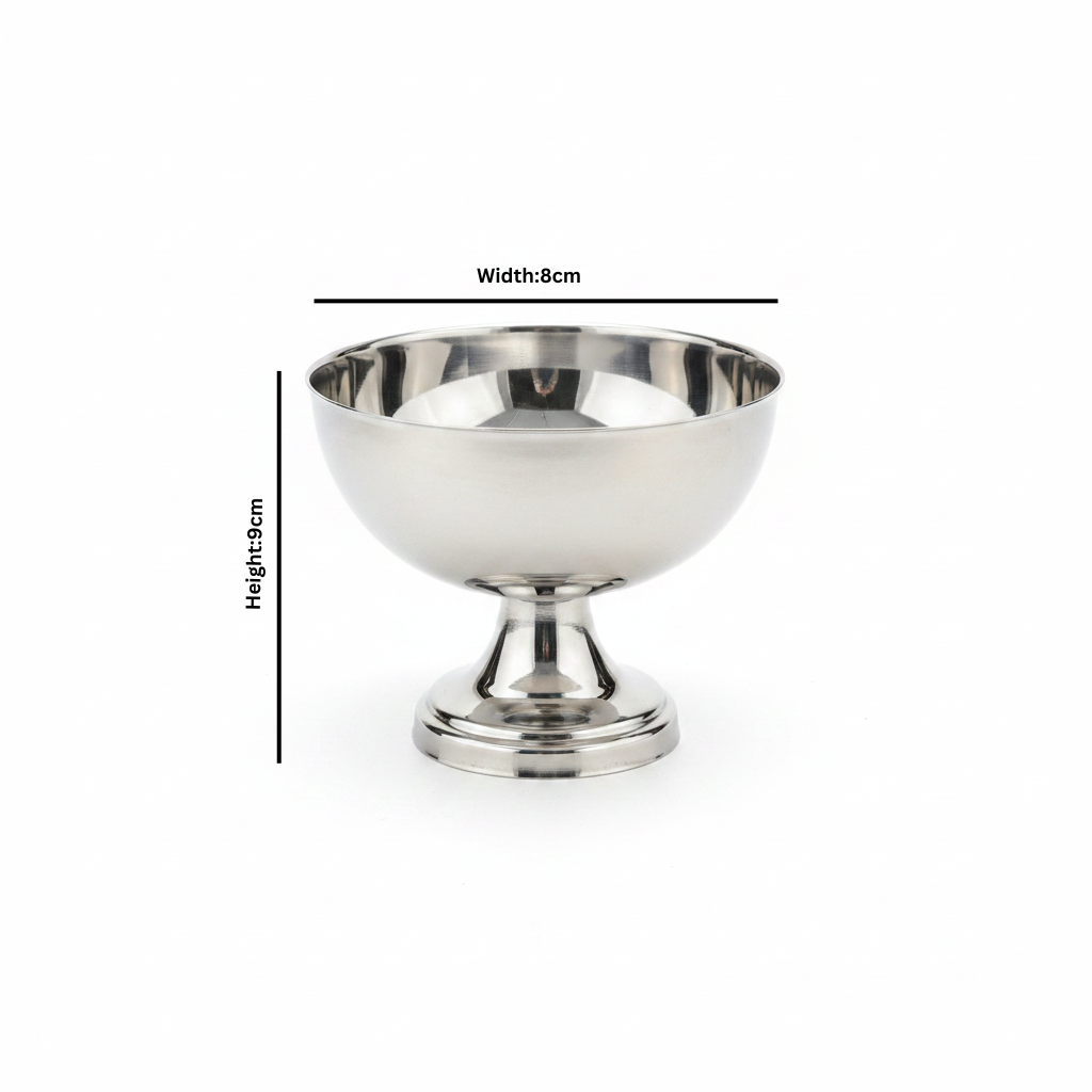 Silver Stainless Steel Ice Cream Bowl with Pedestal Base - 8×9 cm