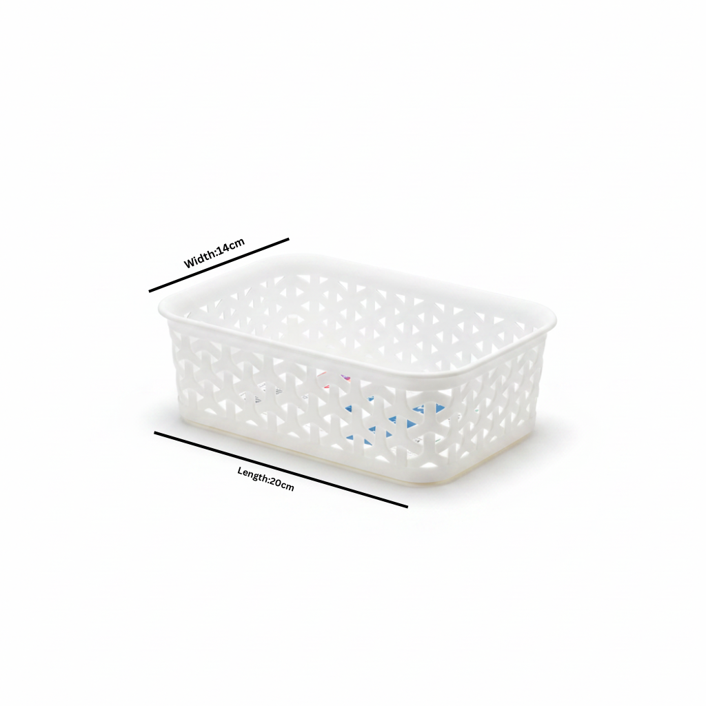 Exclusive Plastic Storage Basket - 20×14 cm - White / Dark Brown
